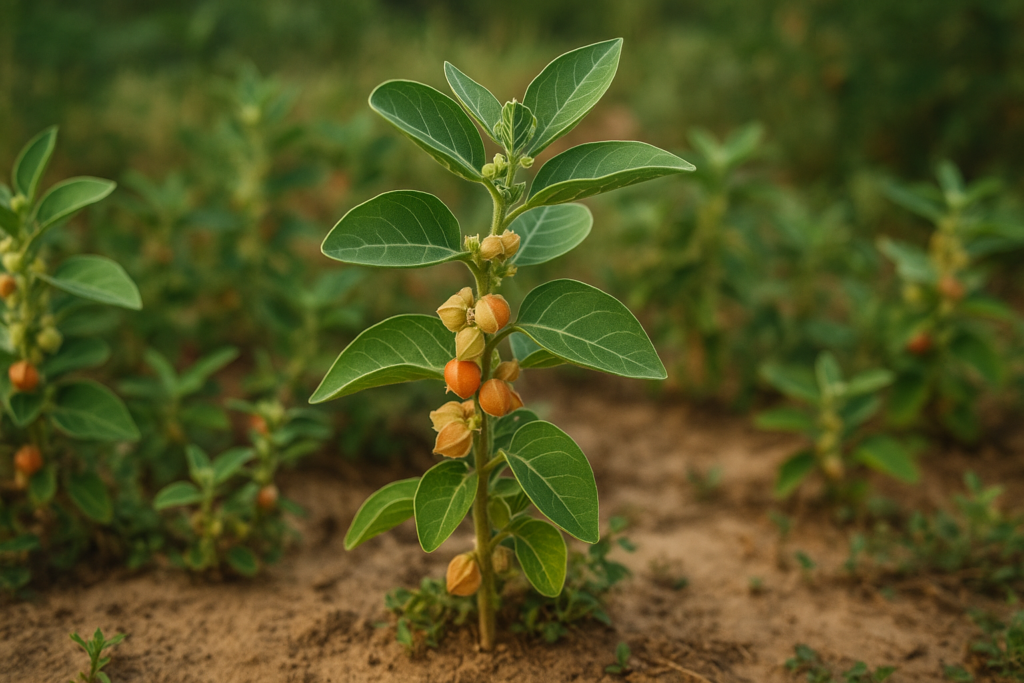 Växter i naturen gröna blad med orangea frukter